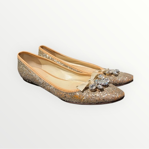 Miu Miu Glitter Ballet Flats with Crystal Bow – Size 39 - Picture 2 of 4